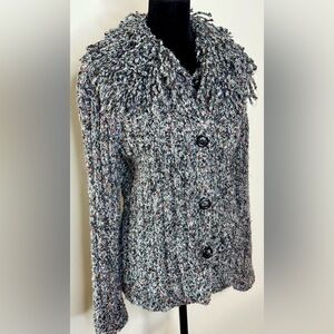 Hearts of Palm Vintage 90’s Rare Fringe collar chic cardigan sweater Gray Small